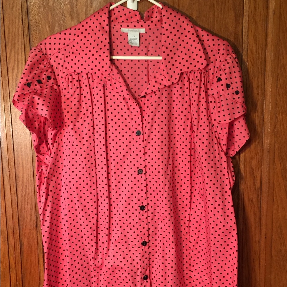Women pink polkadot blouse